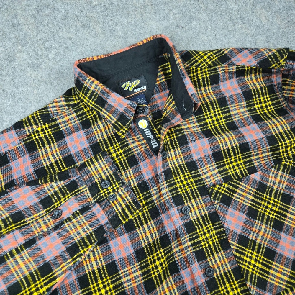 IMPAQ Plaid Flannel Shirt Mens L Yellow Black Grunge Skater Y2K 90s Techwear